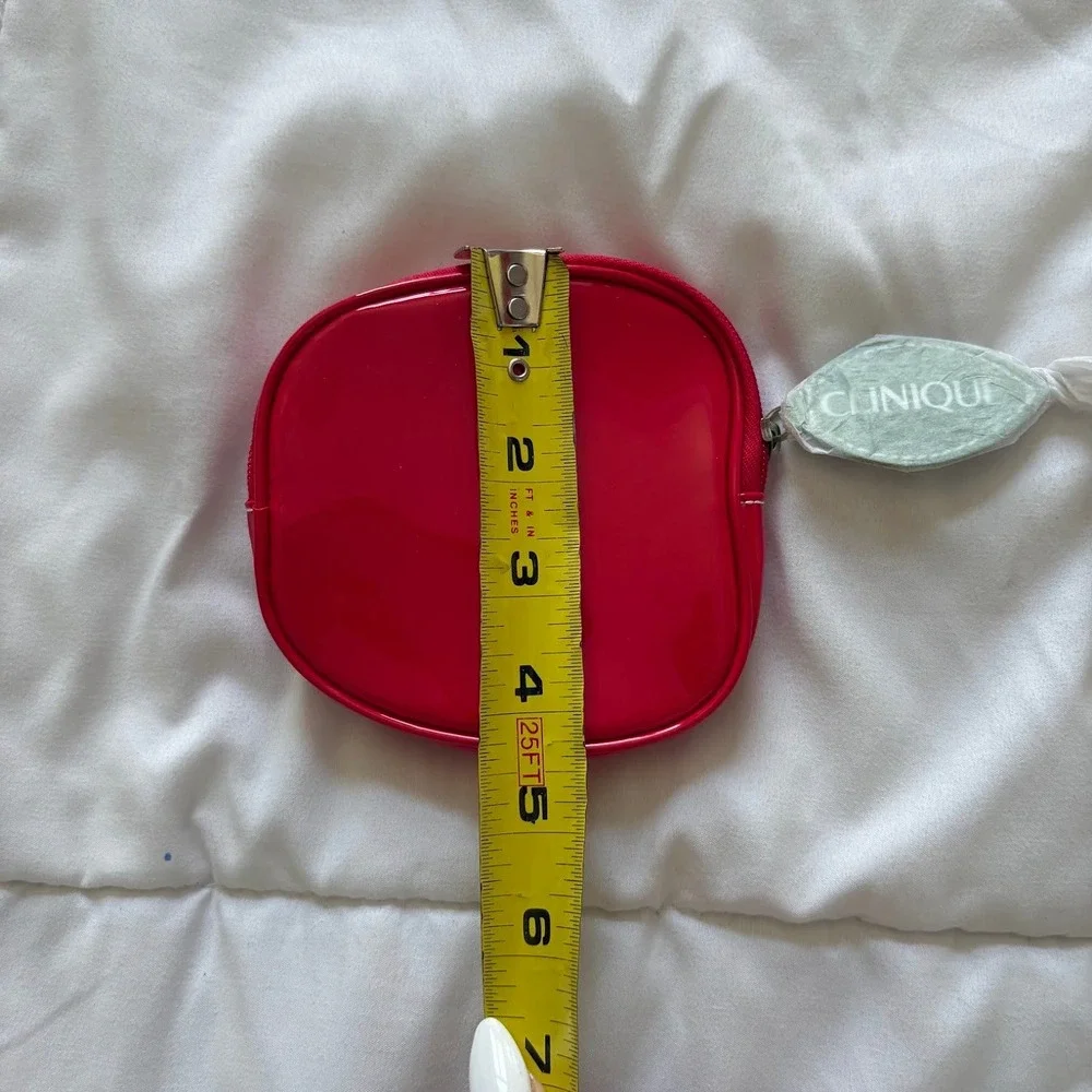 NEW Clinique Red Patent Small Round Cosmetic Makeup Bag Travel Pouch Luxury